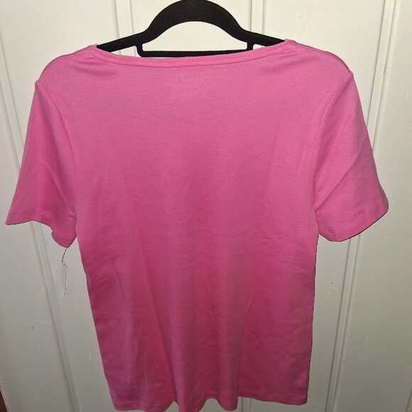 Talbots Round Neck Cotton Short Sleeve Tee Shirt NWT Asst Szs Bright Pink - Picture 3 of 4
